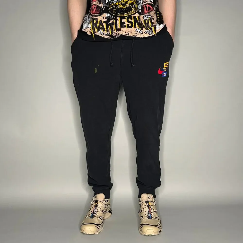 Vintage Y2K Jordan Sweatpants Mens M Black Multi Color Swoosh Cotton Joggers
